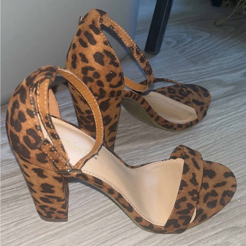 Leopard Block Heel Sandals
